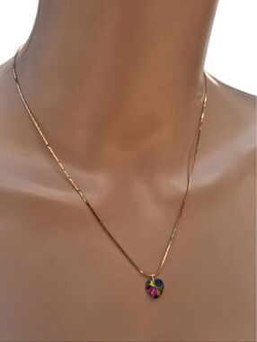 Vintage Iridescent Crystal Heart Necklace - Multi-Color Vitrail Prism Jewelry